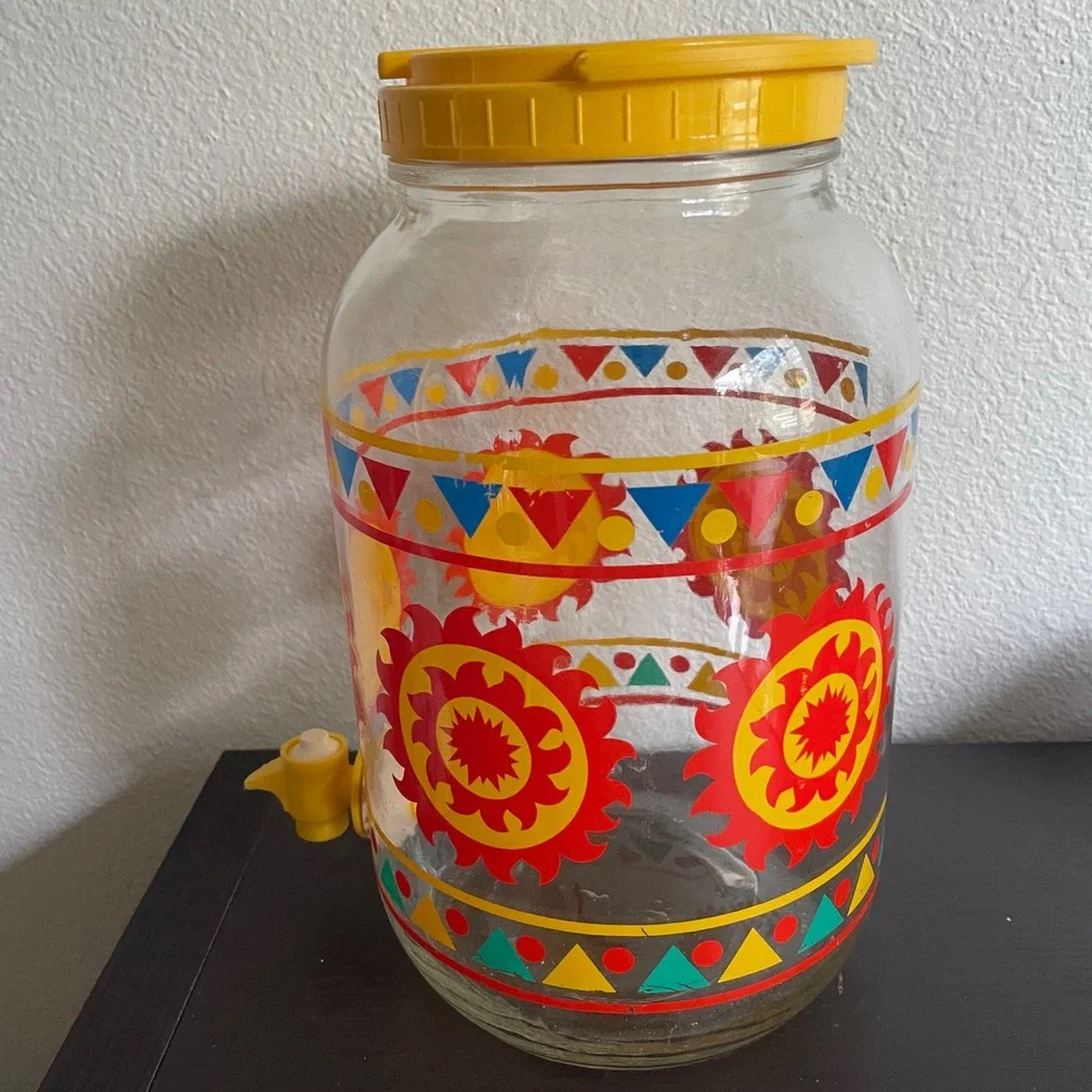 VTG Aztec Sun Tea Anchor Hocking Glass 1 Gallon Beverage Dispenser Jar Summer